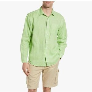 Men’s Tommy Bahama Long Sleeve Linen Shirt in Lime Green Size XL